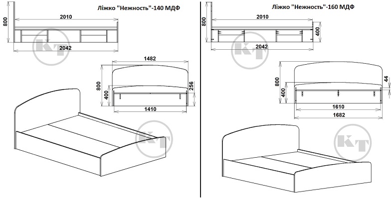 Кровать Нежность-160-140 схема